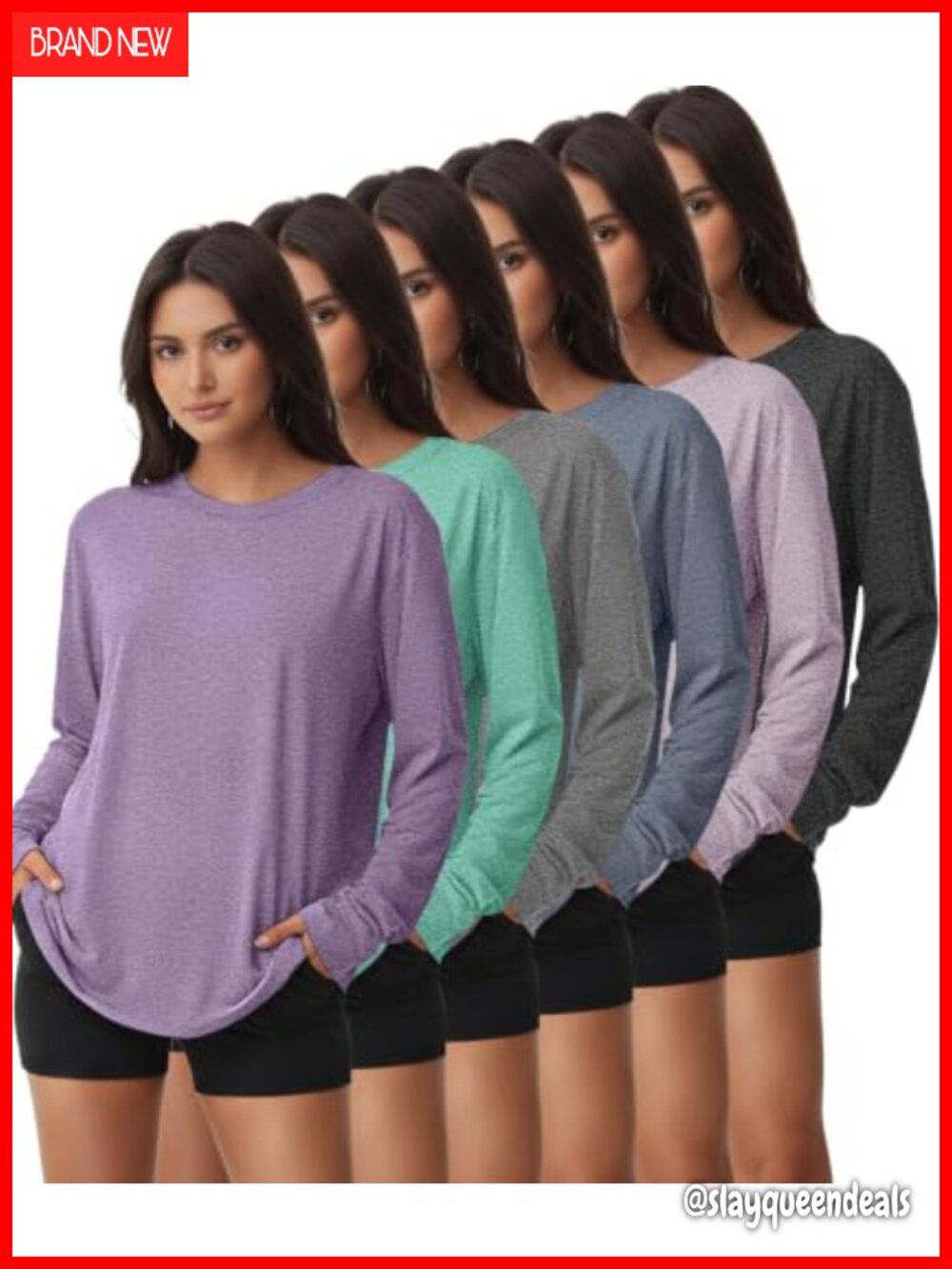 Women's 6 Pack Workout Tops Dry Fit UPF 50+ Athletic Long Sleeve Gym Tees